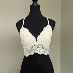 Aerie White Floral Lace Longline Bralette M
